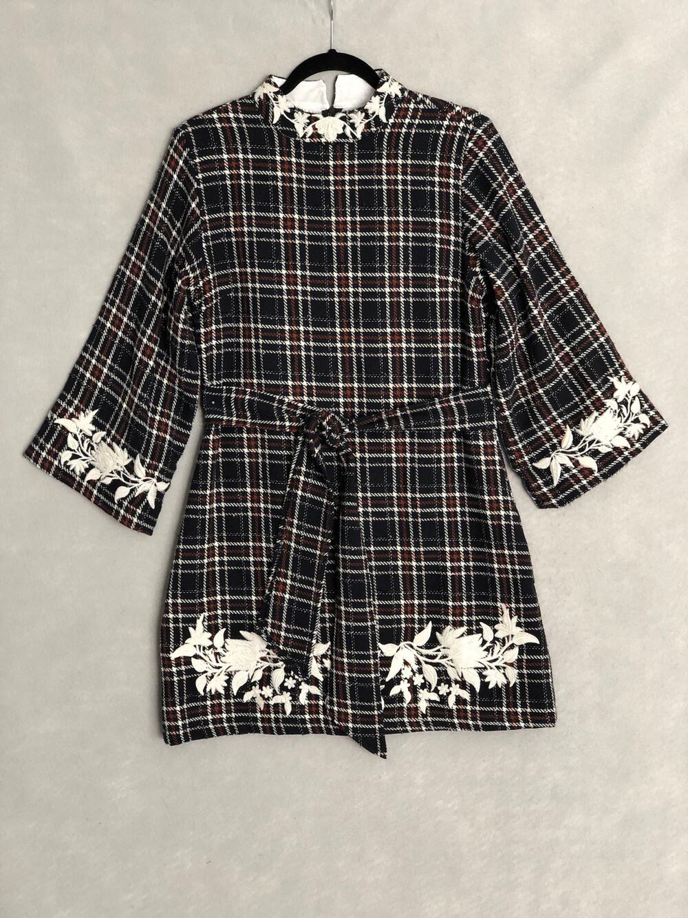 Famn Mon Layla Tweed Dress Navy Plaid Women's Medium NEW